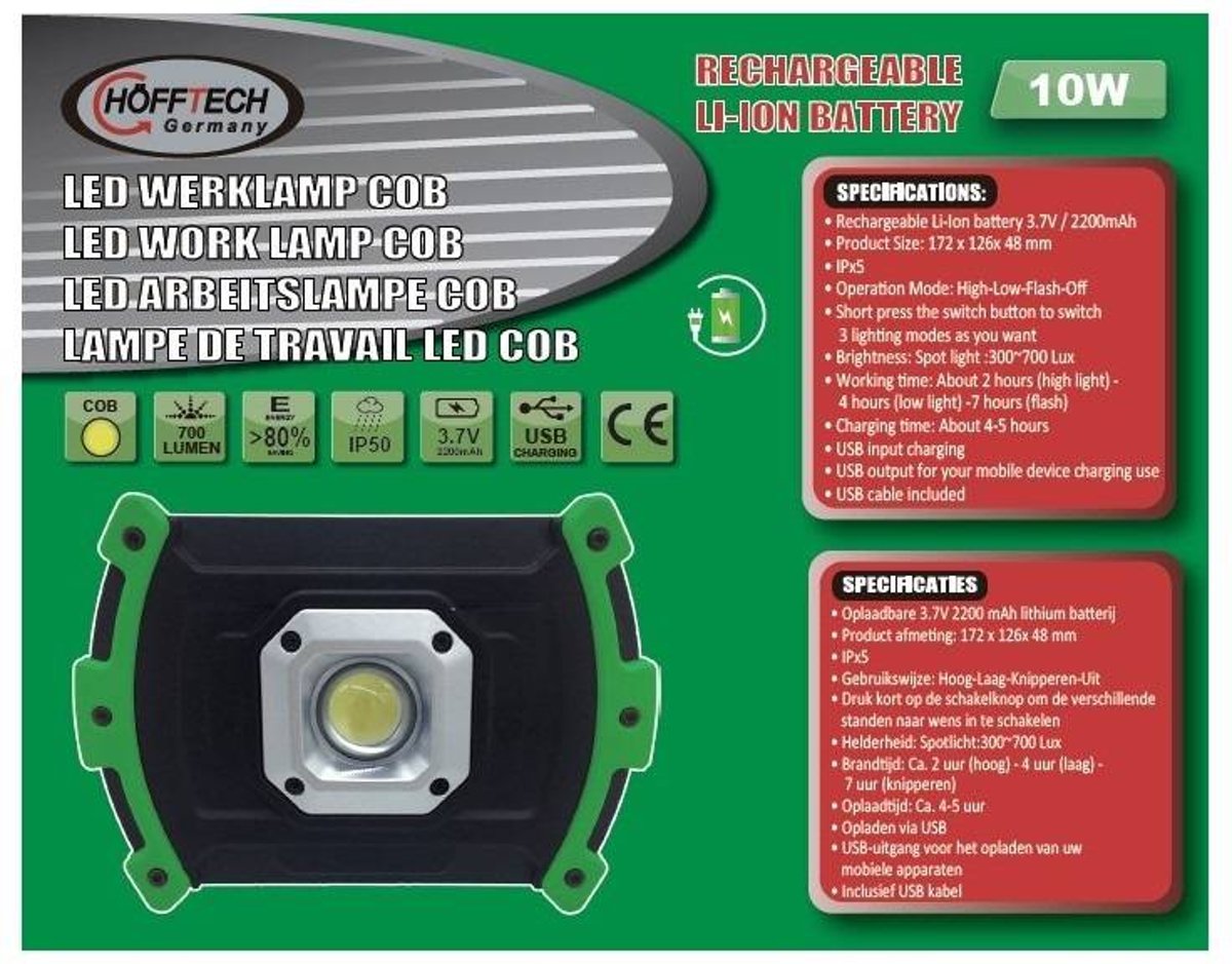 Oplaadbare LED werklamp met powerbank